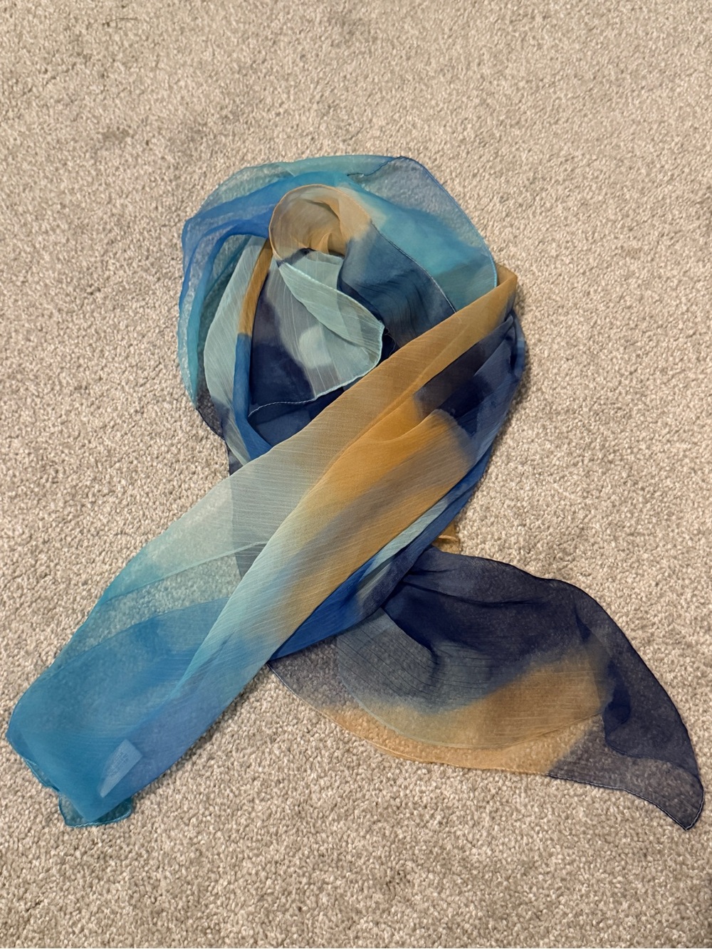 Unbranded Italy Sheer Scarf Blue Tan Ombre Gradient Oblong Chiffon Light